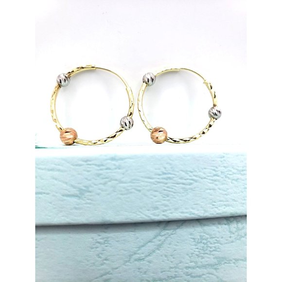 Circular Hoop Earrings With 14K Three-Gold Balls - Picture 2 of 14